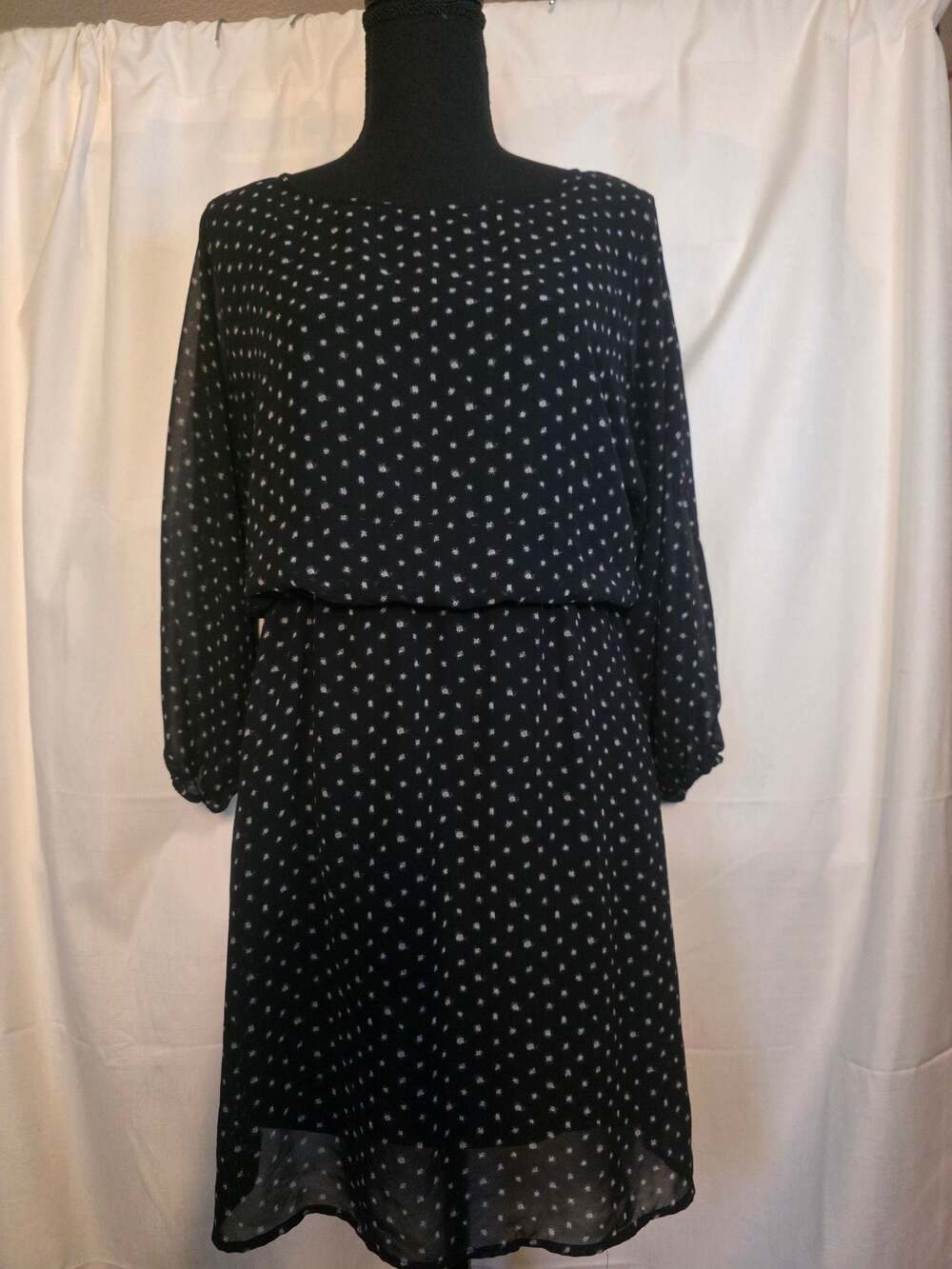Express Black and White Polka Dot Sheer Long Sleeve Mini Dress Size XS